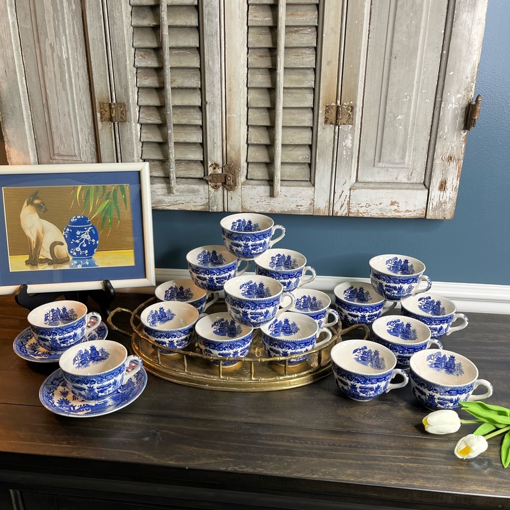 Vintage Blue Willow Tea Cups (black marked JAPAN) - 18 available